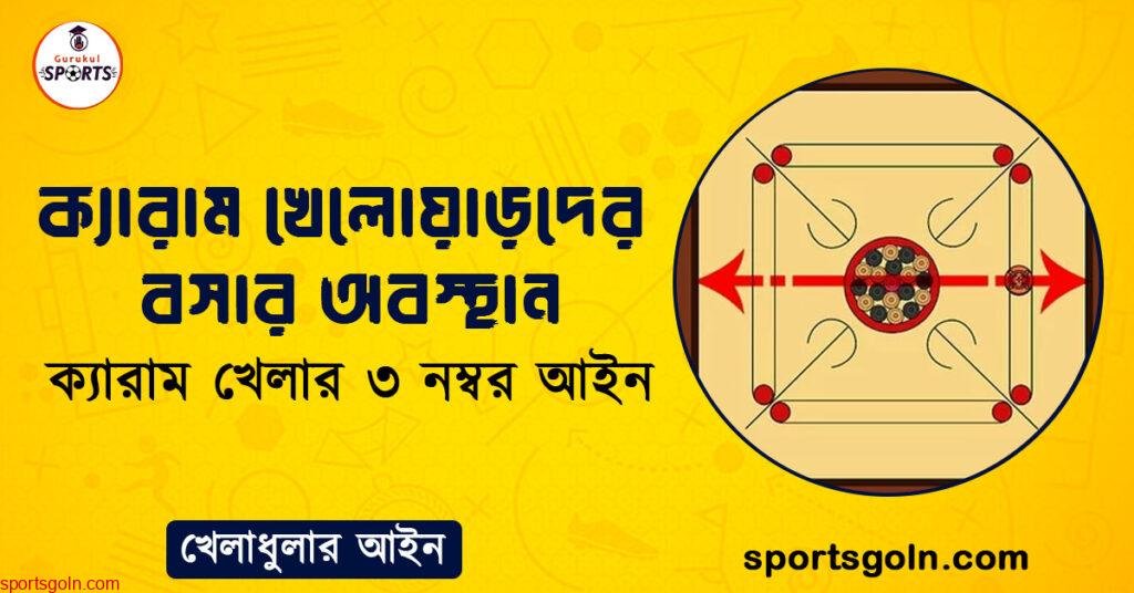 ক্যারাম খেলোয়াড়দের বসার অবস্থান । ক্যারাম খেলার ৩ নম্বর আইন । খেলাধুলার আইন