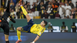 40 and Still Flying Ronaldos Insane Bicycle Kick Goal Shocks the Football World Ronaldo Scores Unbelievable Overhead Kick at 40+!