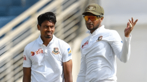 Record books trembling Taijuls chase of Shakibs crown reaches boiling point Taijul on the brink of history—just one wicket away from surpassing Shakib!