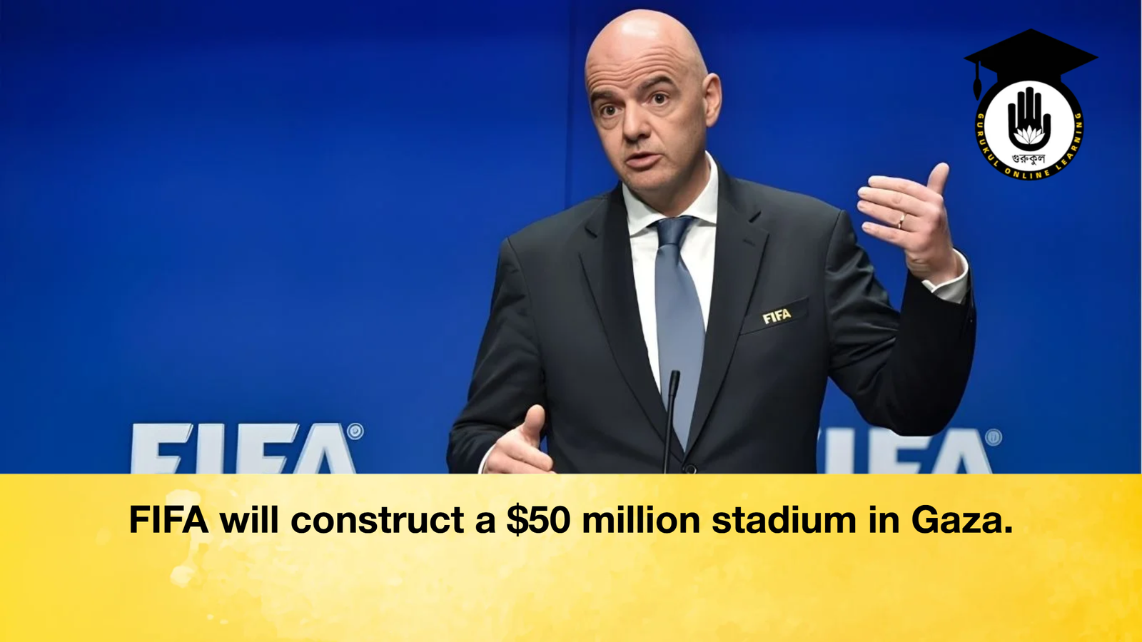 FIFA will construct a $50 million stadium in Gaza. 1 FIFA will construct a $50 million stadium in Gaza. FIFA will construct a 50 million stadium in Gaza FIFA will construct a $50 million stadium in Gaza.