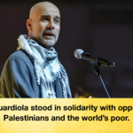 Pep Guardiola stood in solidarity with oppressed Palestinians and the worlds poor Pep Guardiola stood in solidarity with oppressed Palestinians and the world's poor.