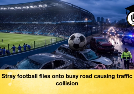 Stray football flies onto busy road causing traffic collision 2 Stray football flies onto busy road causing traffic collision