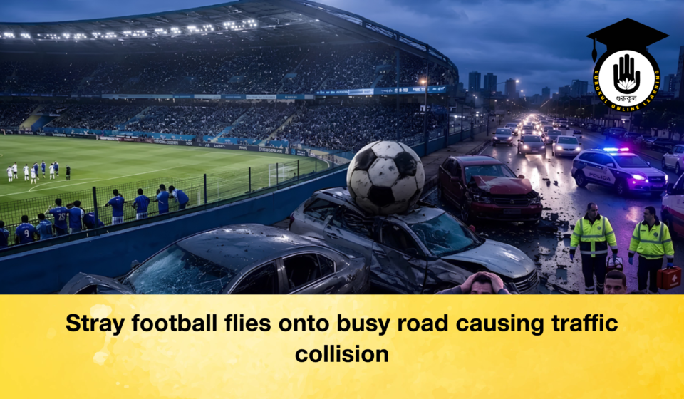 Stray football flies onto busy road causing traffic collision 2 Stray football flies onto busy road causing traffic collision